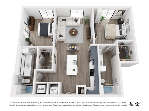 Floor plan for 2 beds, 2 baths, 1081 sqft